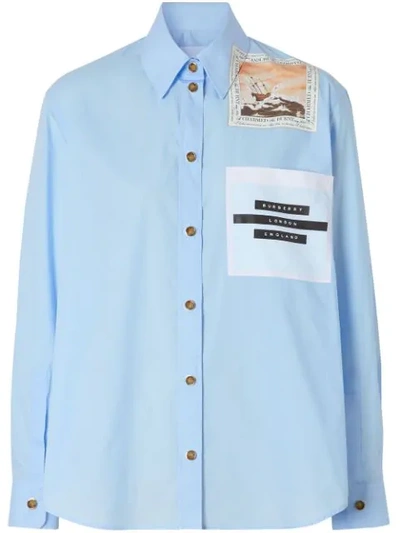 Burberry Montage Print Cotton Oversized Shirt In Blue