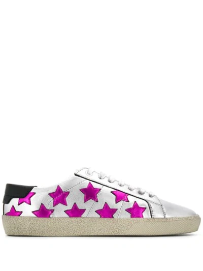 Saint Laurent Metallic Leather Classic Star-print Trainers In Silver
