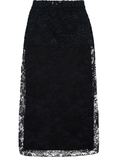 Prada Floral Lace Midi Skirt In Black