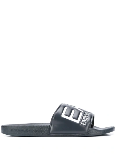 Ea7 Logo Embossed Slides In Blue