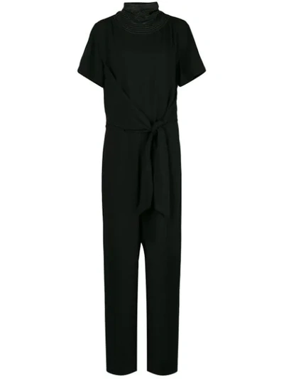 Brunello Cucinelli Bead Neck Silk Jumpsuit In Cn631 Black/ultrablack