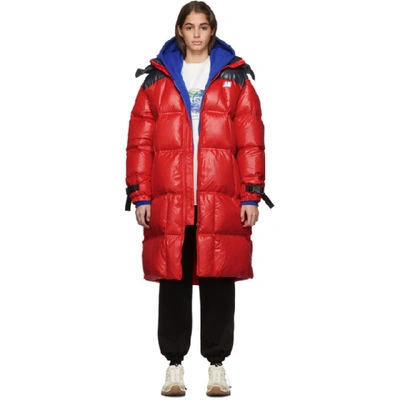 Ader Error Red Down Ae Logo Puffer Coat In Red Red