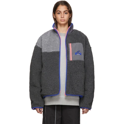 Ader Error Oversized Faux Shearling Zip Up Jacket In Gray Gray
