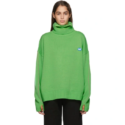 Ader Error Balaclava Turtleneck Knitted Jumper In Negr Neon