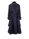 Valentino Double-breasted Pleated Trench Coat In Blue
