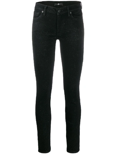 7 For All Mankind Skinny Slim Illusion Fame With All Over Glitter Trousers In Black