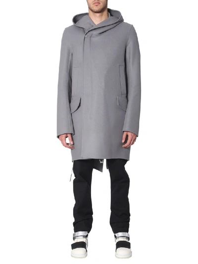 Rick Owens Slab Hooded Coat In Grey
