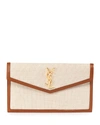 Saint Laurent Uptown Medium Ysl Monogram Canvas Clutch Bag In Beige