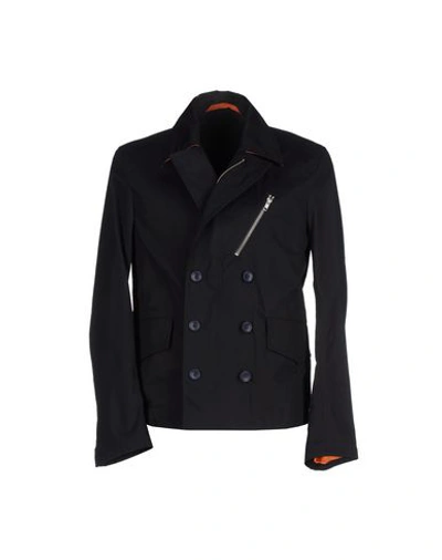 Dondup Double Breasted Pea Coat In Black