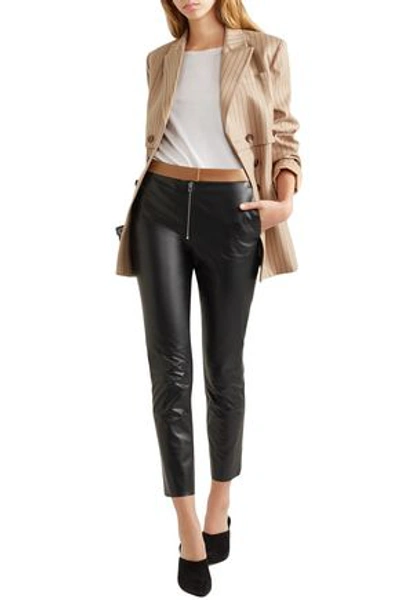 Victoria Beckham Woman Cropped Leather Skinny Pants Black