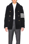 Thom Browne Unconstructed Classic Shearling Peacoat In Navy