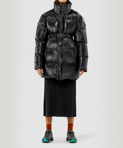 Rains Belted Puffer Coat In Black