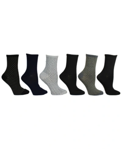 Steve Madden Women's 6 Pack Dot & Solid Crew Sock, Online Only In Black/navy/grey