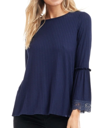 Fever Bell Sleeve Top In Dress Blue