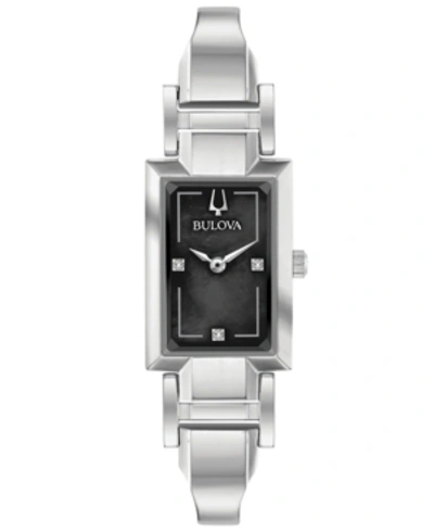 Bulova Women's Diamond-accent Stainless Steel Bangle Bracelet Watch 18x33mm In Silver