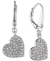 Dkny Crystal Heart Drop Lever Back Earrings In Silver