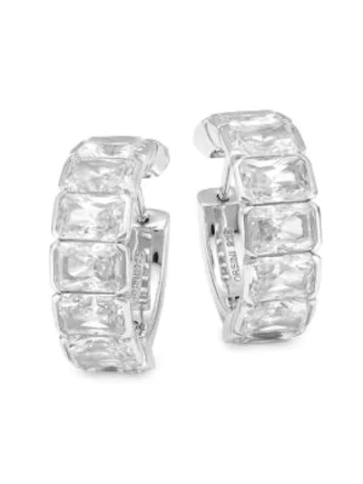 Adriana Orsini Women's Silvertone Cubic Zirconia Huggie Hoop Earrings In Rhodium