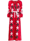 VITA KIN RED WOMEN'S EMBROIDERED LEAFS DRESS,5750E729-6353-6BEA-0766-B81D23A6EF6E