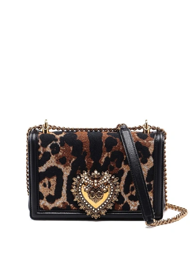 Dolce & Gabbana Devotion Leo Print Medium Cross Body Bag In Black