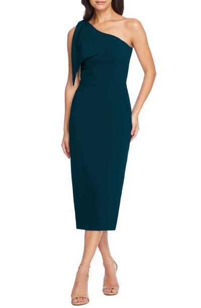 Dress The Population Tiffany One-shoulder Midi Dress In Pine