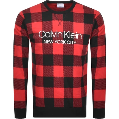 Calvin Klein Cotton Blend Crewneck Pajama Shirt In Red