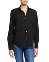 Frank & Eileen Barry Long-sleeve Button-down Frayed-hem Shirt In Solid Black