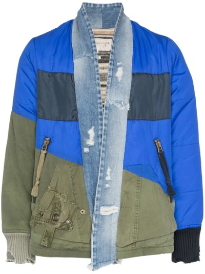 Greg Lauren Puffy Nylon & Army Kimono Jacket In Blue