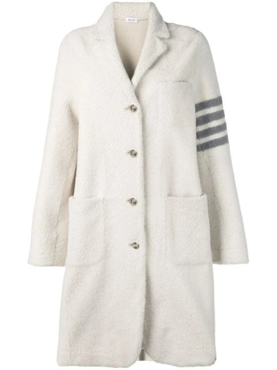 Thom Browne 4-bar Stripe Single-breasted Overcoat In White