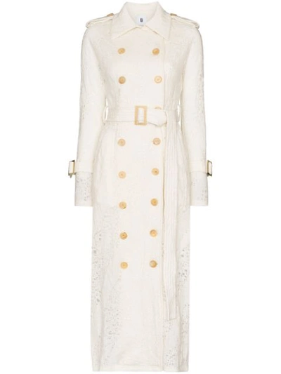 Asai Belted Lace Trench Coat In White