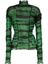 Asai Hotwok Ruffled Tie-dyed Stretch-mesh Turtleneck Top In Green