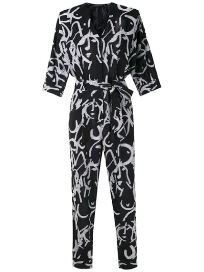 Andrea Marques All-over Print Belted Jumpsuit In Black