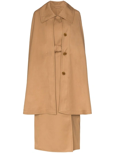 Lemaire Double-breasted Twill Trench Cape In Brown
