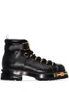 THOM BROWNE BLACK LEATHER HIKING BOOTS