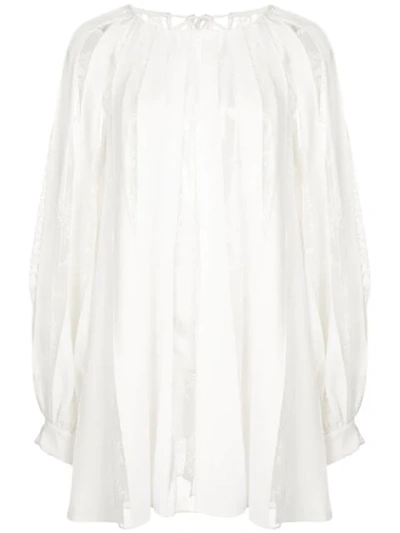 Oscar De La Renta 半透明蕾丝条纹罩衫 In White
