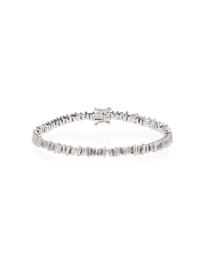 Suzanne Kalan 18k White Gold Diamond Mini Baguette Tennis Bracelet