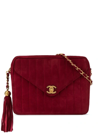 Pre-owned Chanel 1992 Mademoiselle Fringe Chain Shoulder Bag In Red