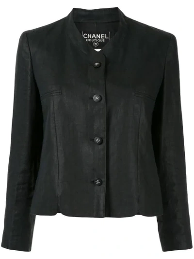 Pre-owned Chanel 1996 Collarless Slim-fit Jacket In Black