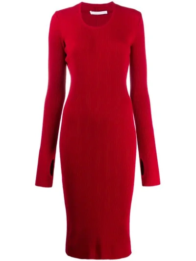 Helmut Lang Long Sleeve Stretch Fit Dress In Red