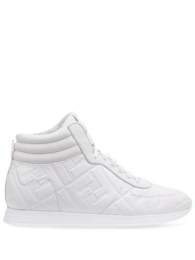 Fendi Logo-embossed Leather High-top Trainers In White
