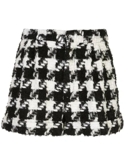 Alice And Olivia Conry Houndstooth Pleated Cuff Shorts In Black