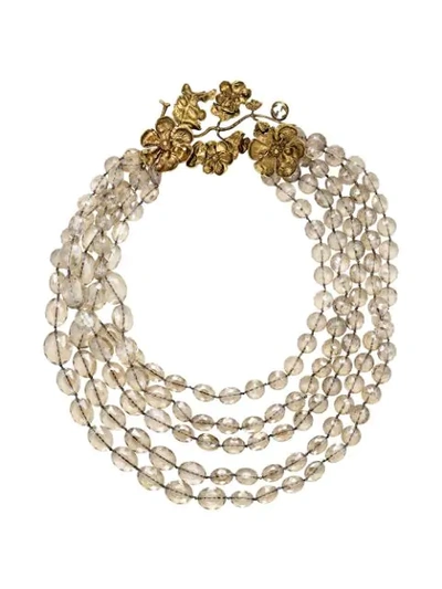 Gucci Beaded Necklace With Floral Details In Aged Gold Finish