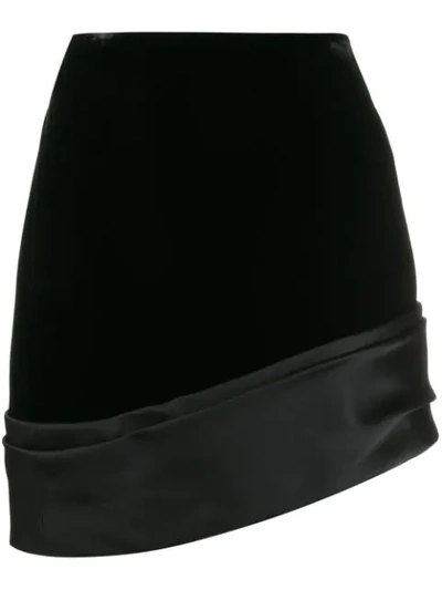 Saint Laurent Asymmetric Silk-satin Trimmed Velvet Mini Skirt In Black