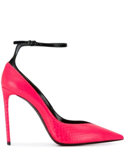 Saint Laurent Zoe Snakeskin-effect Fluorescent Pumps In Pink