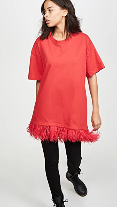Marques' Almeida Feathered Hem T-shirt In Red