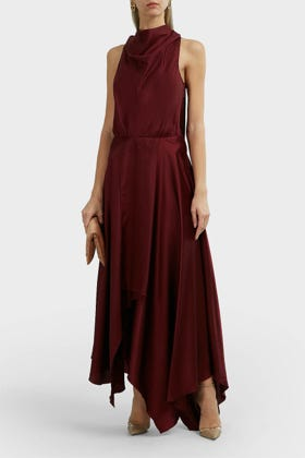 burgundy silk maxi dress