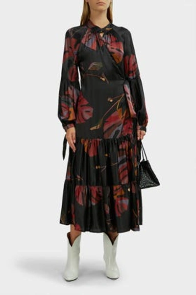 Munthe Hooligan Leaf-print Satin Dress In Multicoloured