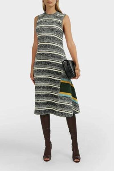 Victoria Beckham Asymmetric Knit Striped Midi Dress In Stripes