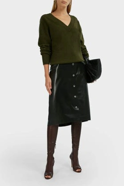 Victoria Beckham Button-detailed Leather Midi Skirt In Black