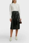 JOSEPH Renee Knot-Front Leather Midi Skirt