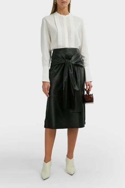 Joseph Renee Knot-front Leather Midi Skirt In Black